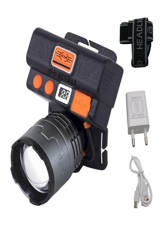 RENMAX High Bright Head Mount Torch Zoom Waterproof Rechargeable Adjustable Handsfree IR Sensor LED Blinker 1000m Range Metal Spotlight for Cycling Camping Caving Hiking Hunting Trekking - 1Pc - Image 1